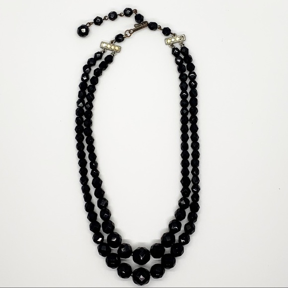 2 strand black faceted glass Mourning Necklace